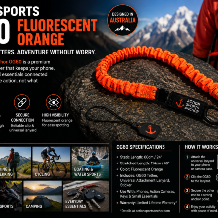 Action Sports Anchor OG60 fluorescent orange phone and camera tethe