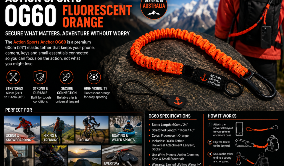 Action Sports Anchor OG60 fluorescent orange phone and camera tethe
