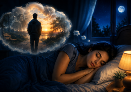 Sleeping woman dreaming about a person from her past