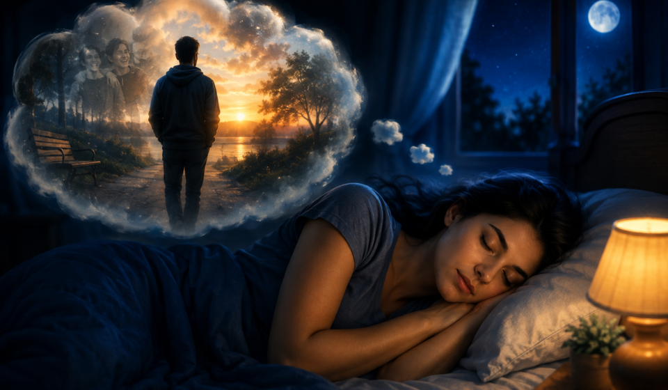 Sleeping woman dreaming about a person from her past