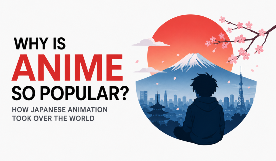 Why is anime so popular worldwide? Japanese animation characters and Tokyo landmarks representing anime's global popularity