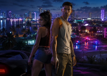 GTA 6 on PS5 and Xbox with Jason and Lucia in Vice City at night